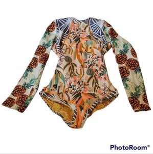 Maaji Girls 8 Long Sleeve One-piece Swimsuit Pineapple Cactus Floral Rash Guard